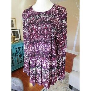 Darling~J.JILL Floral Print Rayon Flowy BOHO Blouse w/Smocked Front Size  M